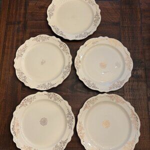 Lot of 5 Vintage Homer Laughlin USA D48N8 Golden Rose Scalloped Dinner Plates